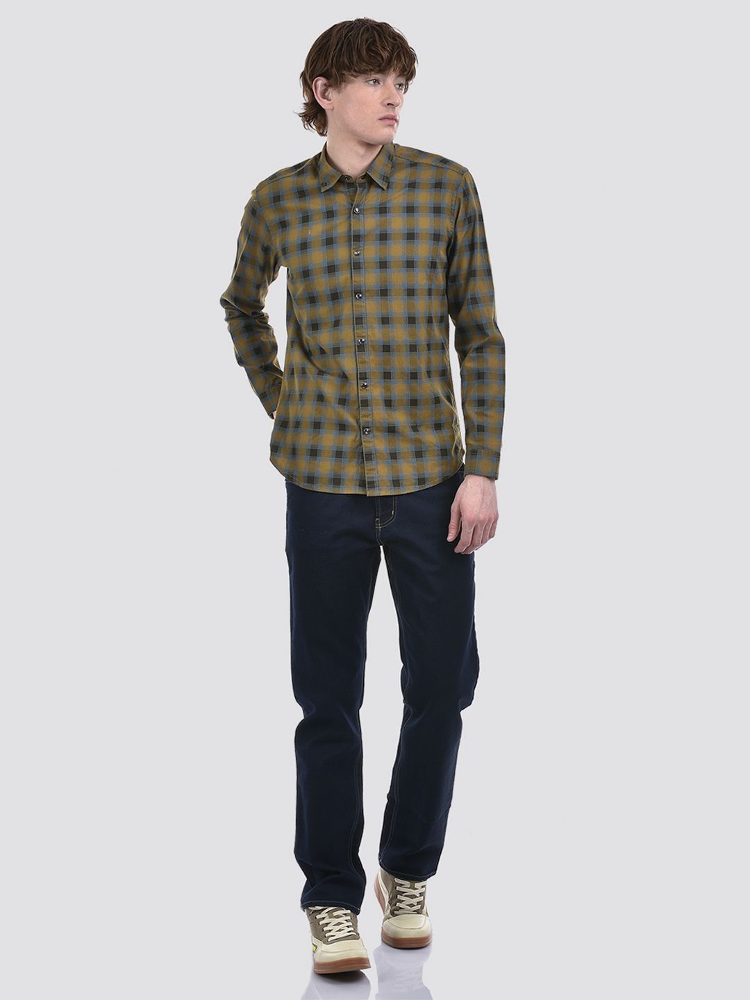 

Numero Uno Men Checked Slim Fit Casual Shirt, Olive