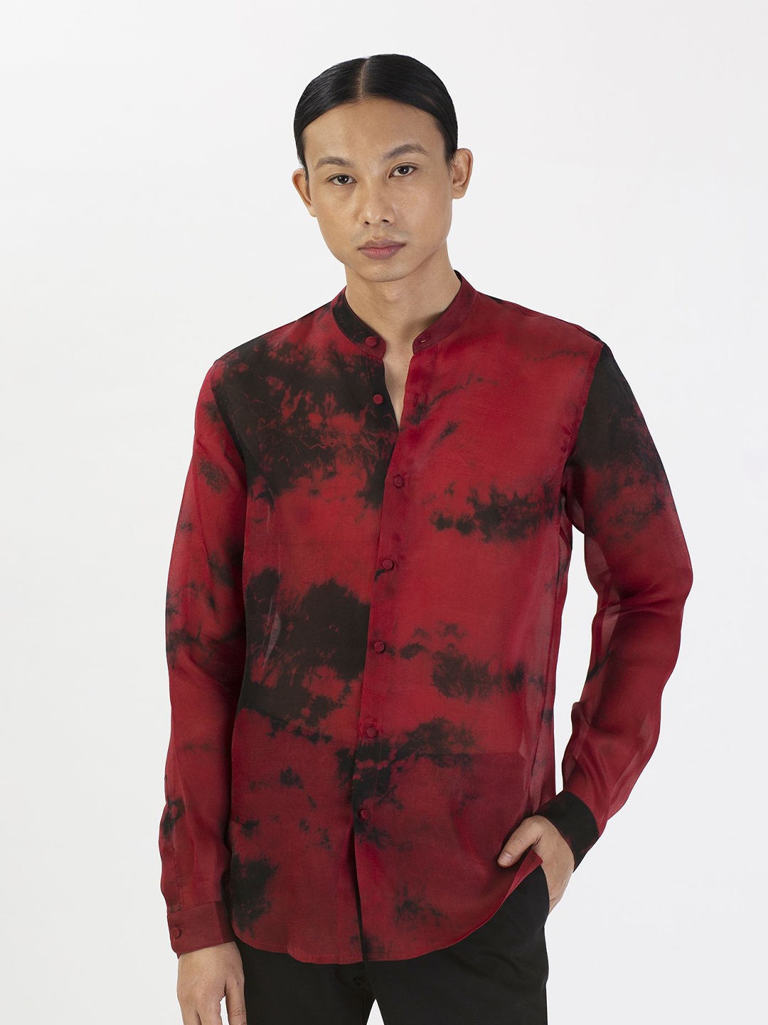 

28 MOONS Men Tie and Dye Opaque Printed Casual Shirt, Red