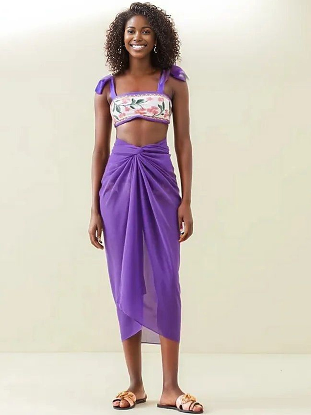 

FIESTA RESORTWEAR Printed Bikini with sarong, Purple