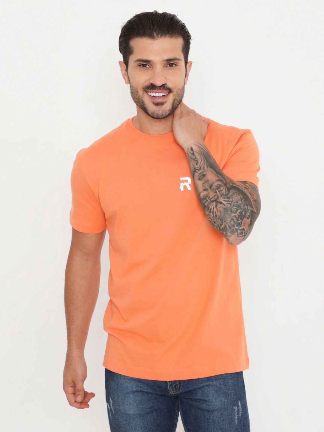 

Rivolta Men Solid Round Neck T-shirt, Orange