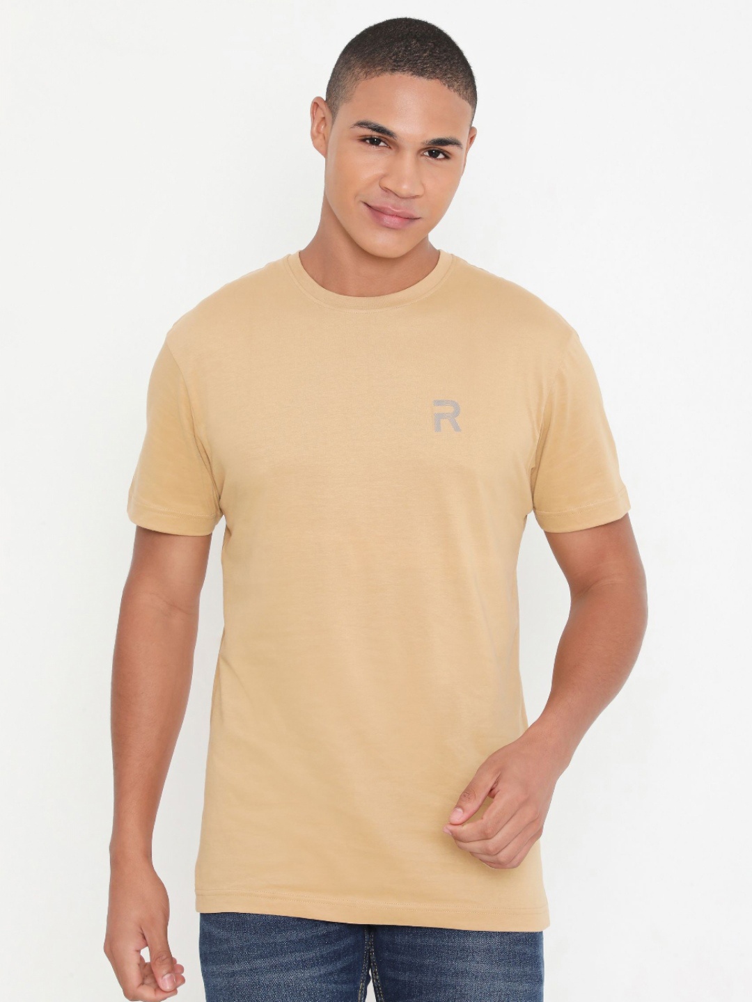

Rivolta Men Solid Round Neck T-shirt, Khaki
