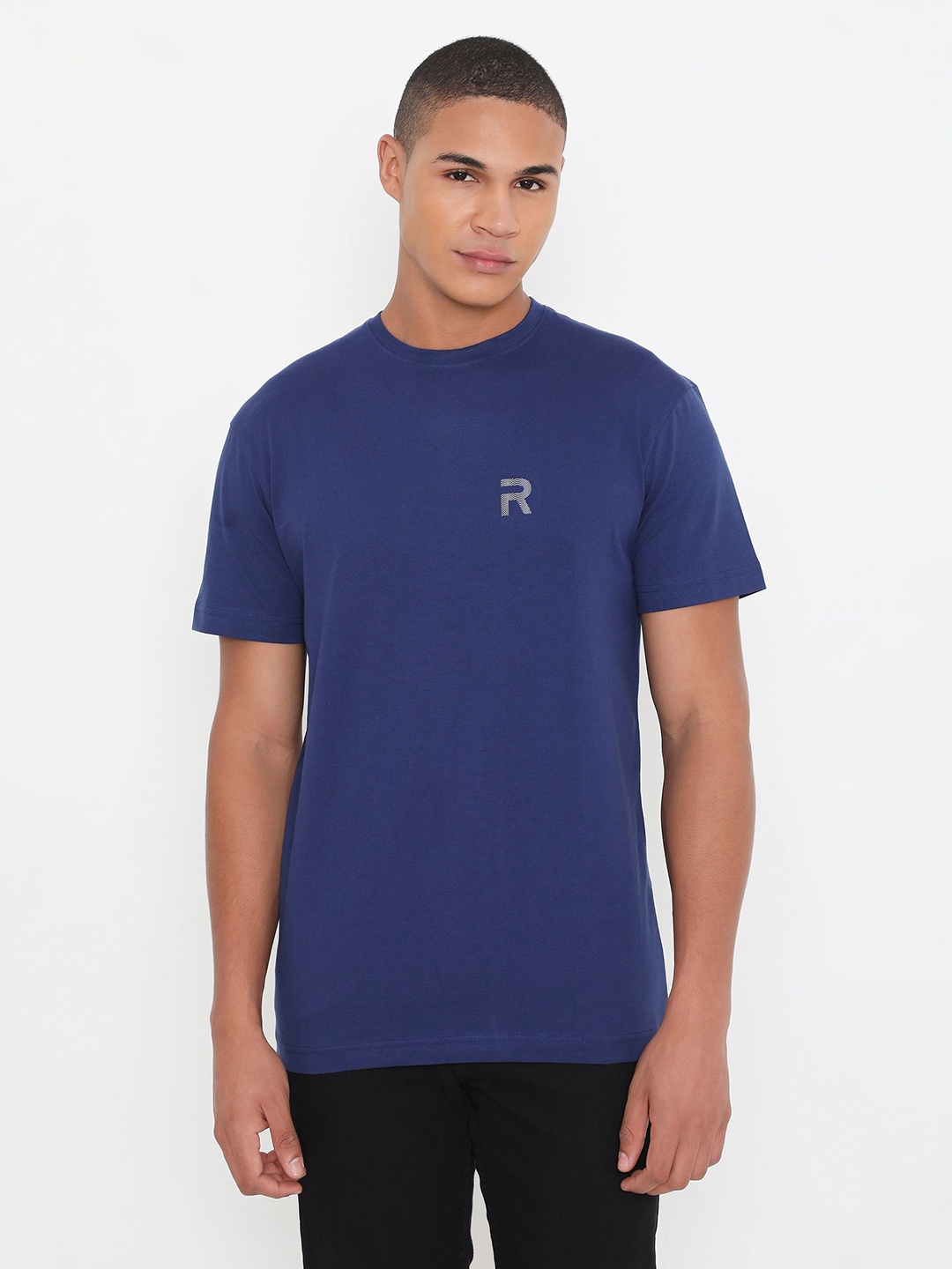 

Rivolta Men Solid Round Neck T-shirt, Navy blue