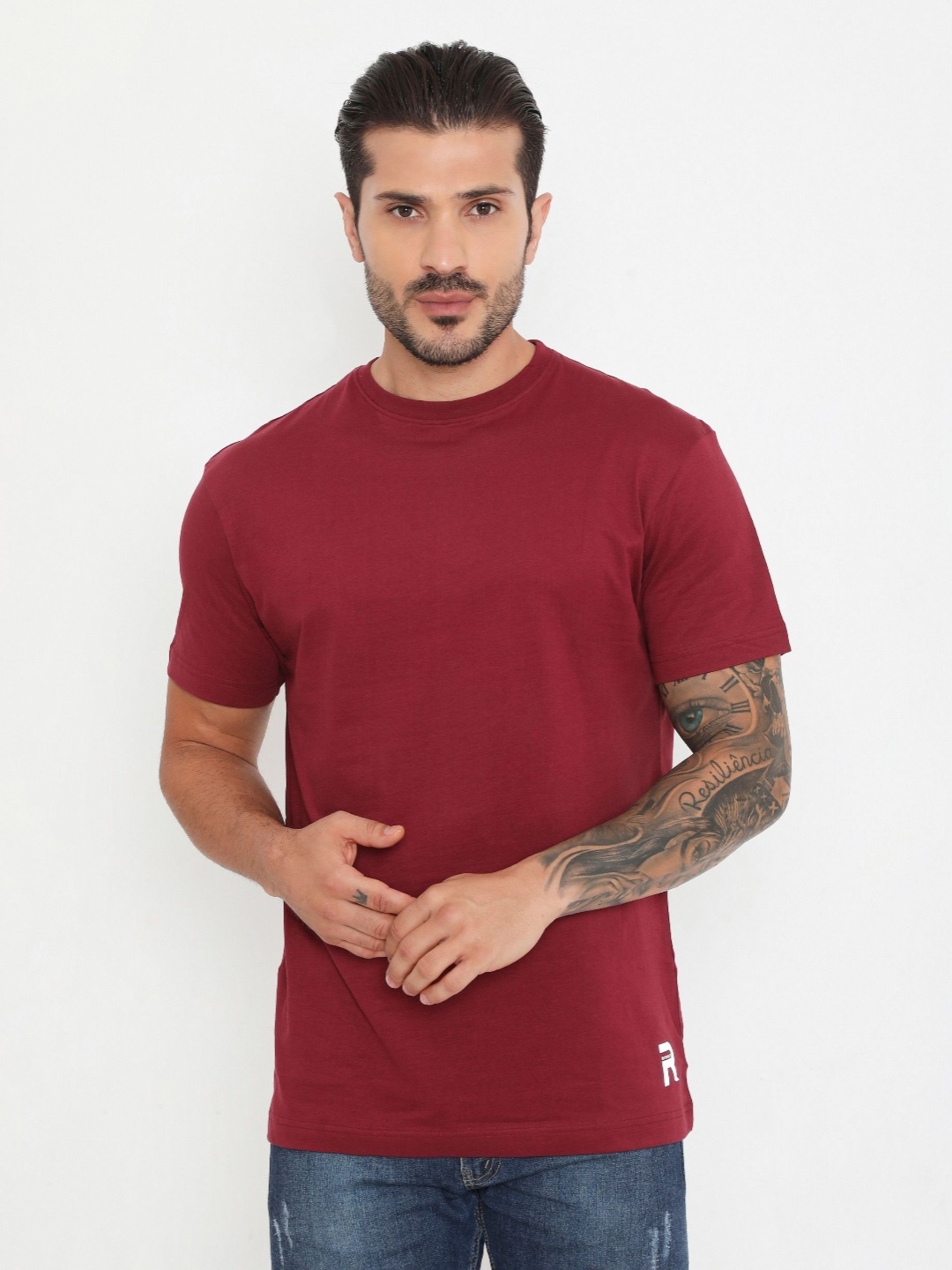 

Rivolta Men Solid Round Neck T-shirt, Maroon