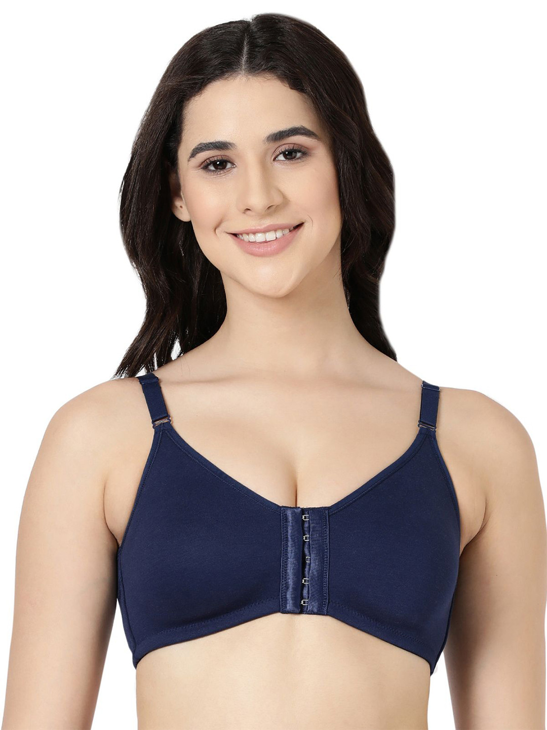 

BLOSSOM Women's High Support Seamless Full Coverage Front Open Everyday Bra, Navy blue