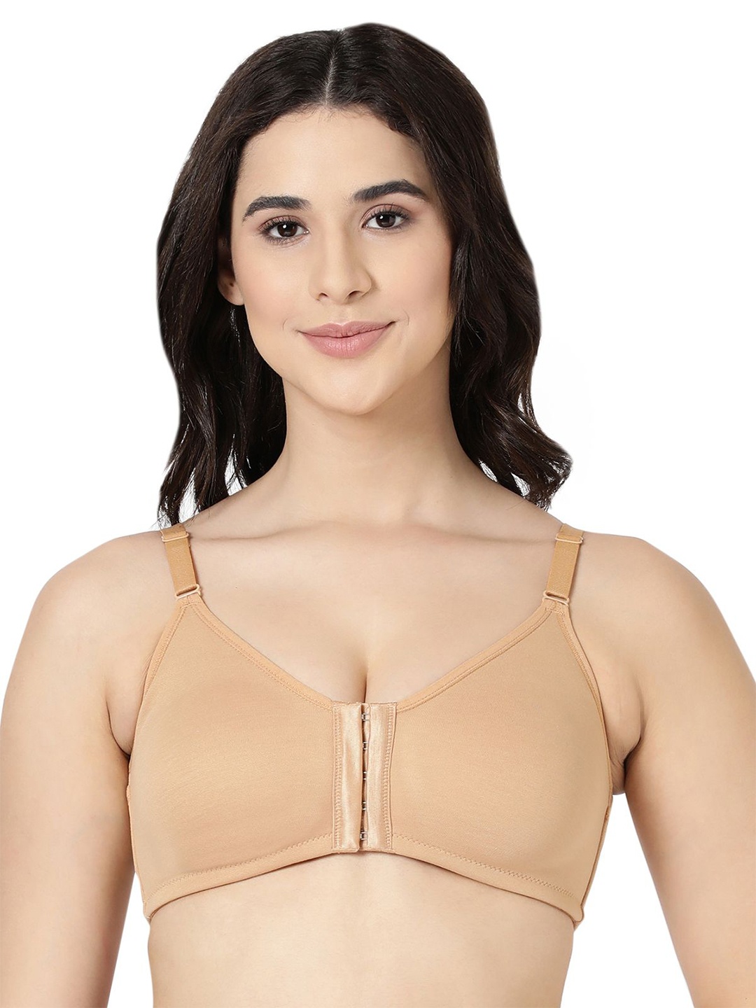 

BLOSSOM Women's High Support Seamless Full Coverage Front Open Everyday Bra, Beige