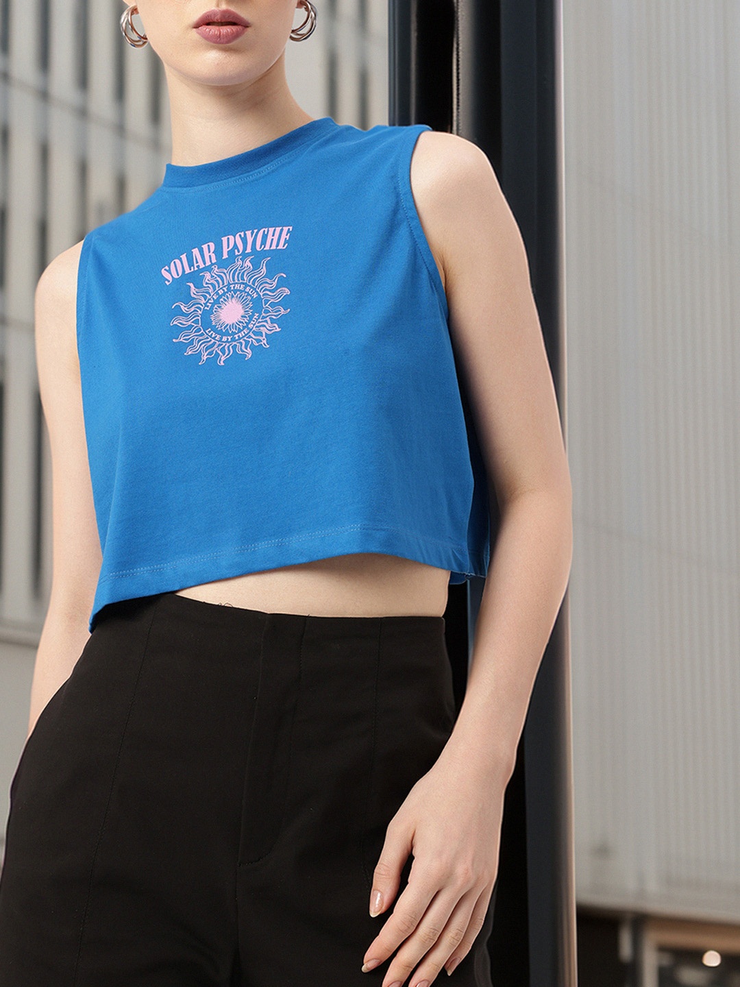 

DressBerry Grunge Psyche In Orbit Printed Crop T-shirt, Blue