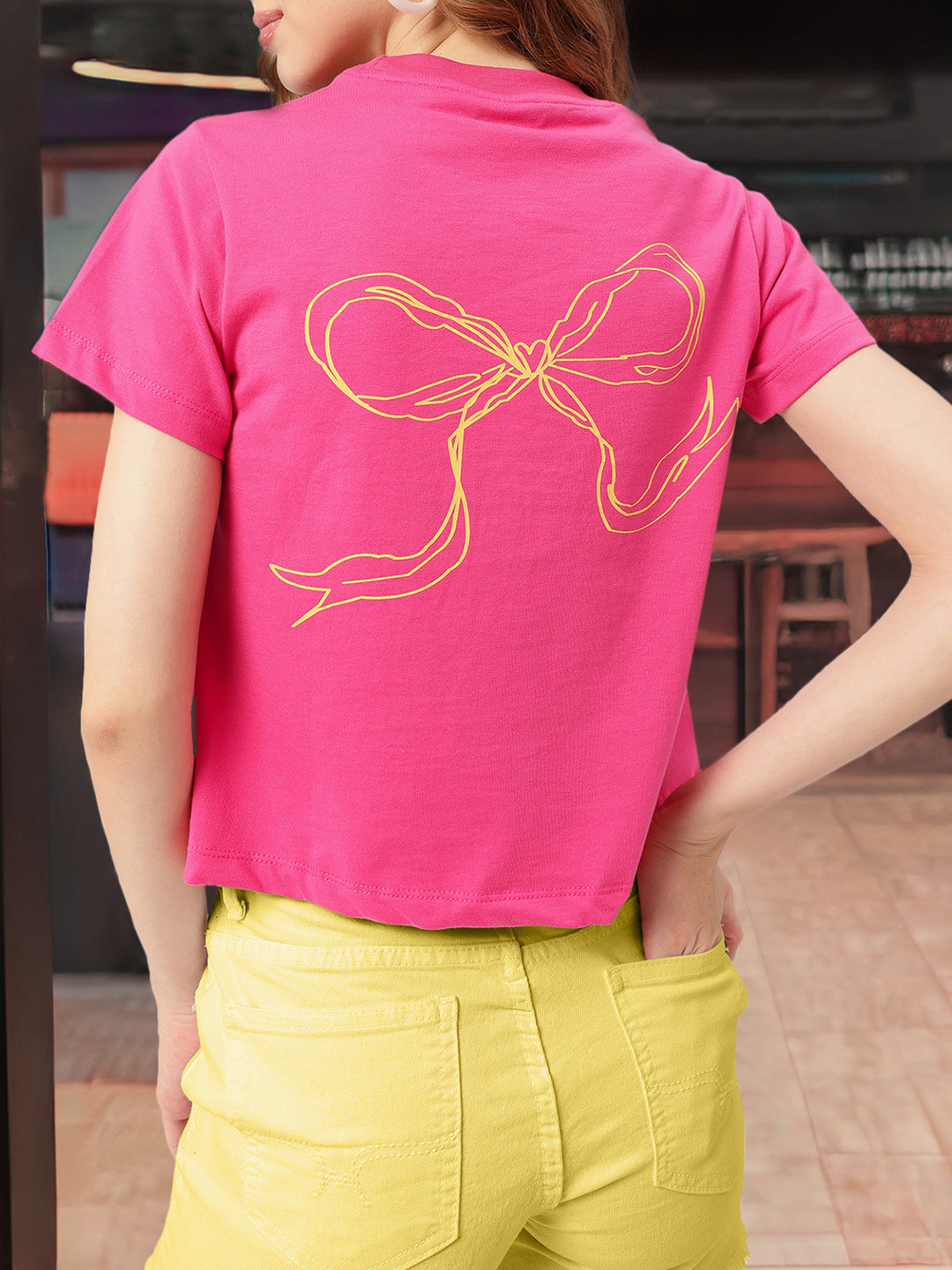 

Kawaii Chic Graphic Printed Crop T-Shirt, Pink