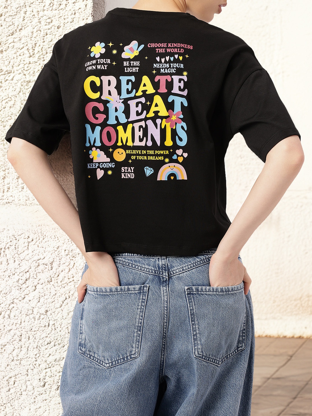 DressBerry Edgy Grunge Style Typography Printed Oversized T-shirt, Black