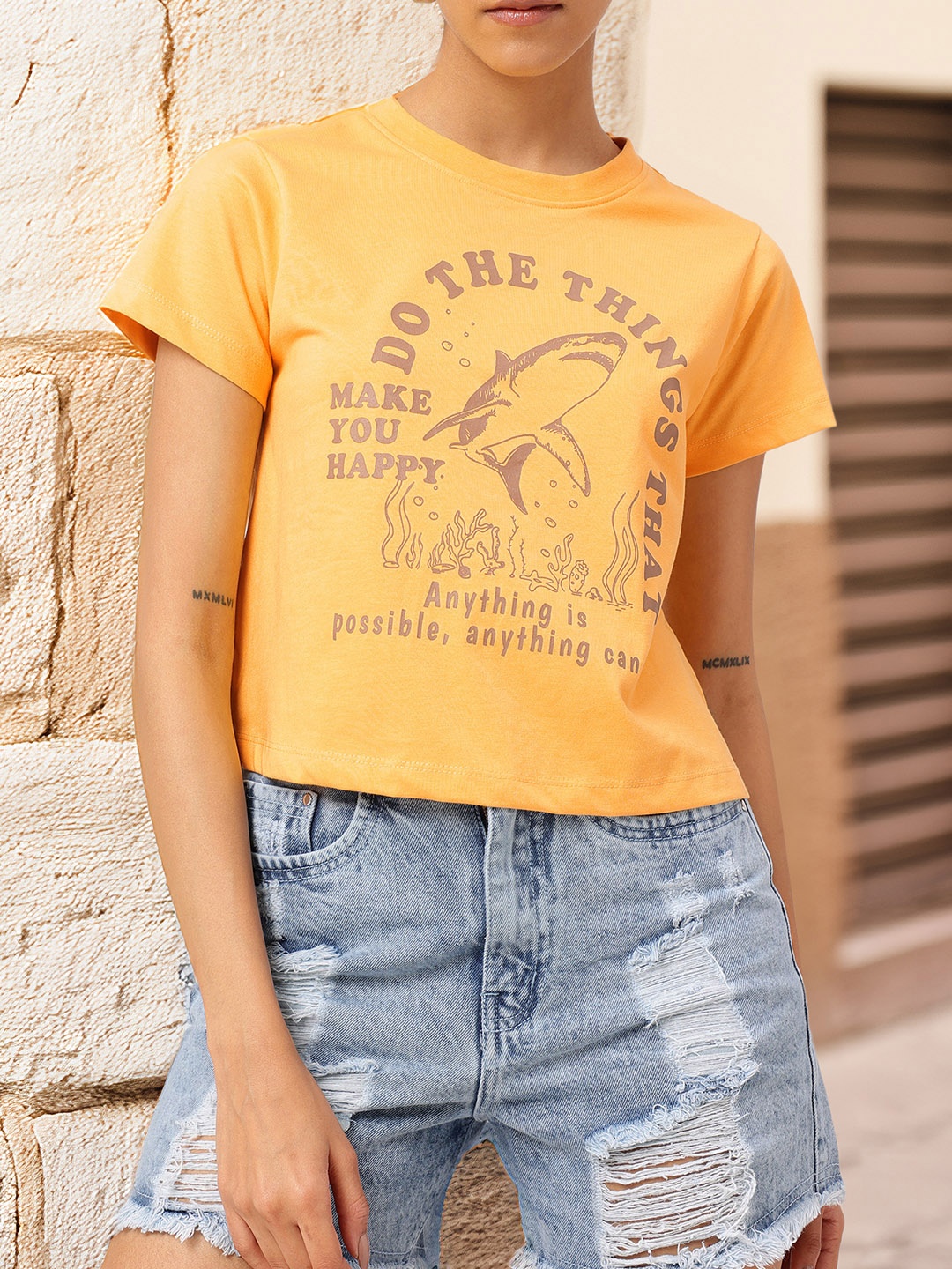 Soft Vibe Booster Graphic & Typography Printed T-shirt, Mustard
