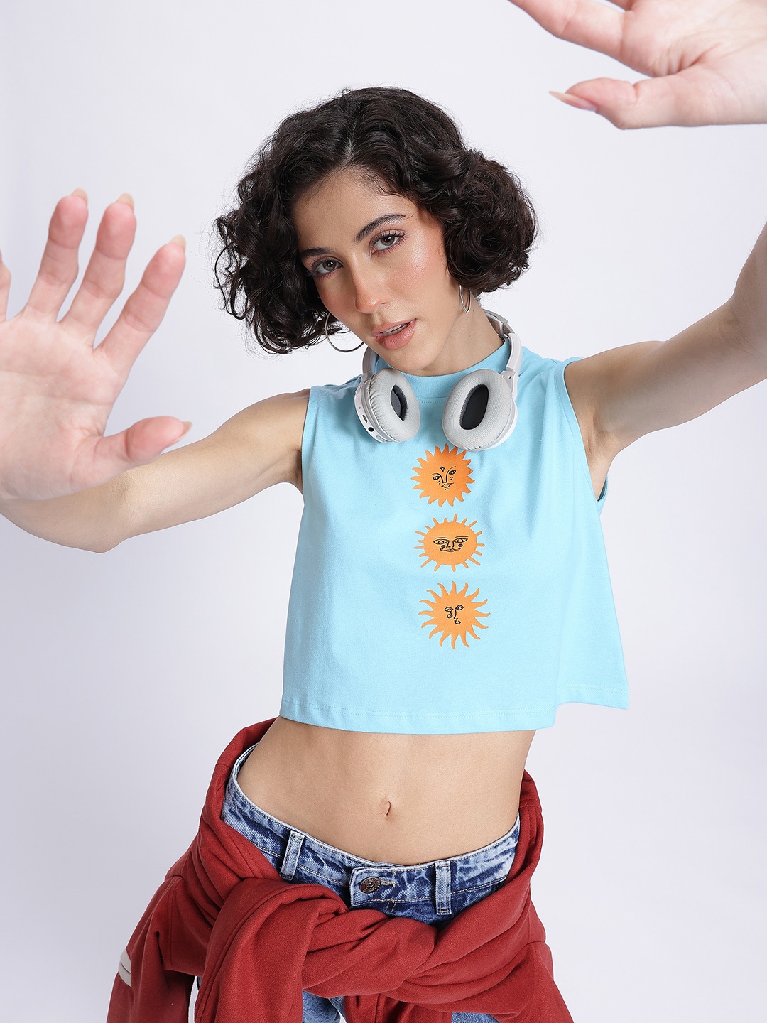 

DressBerry Sun-kissed Cute Vibe Graphic Print Crop T-Shirt, Blue