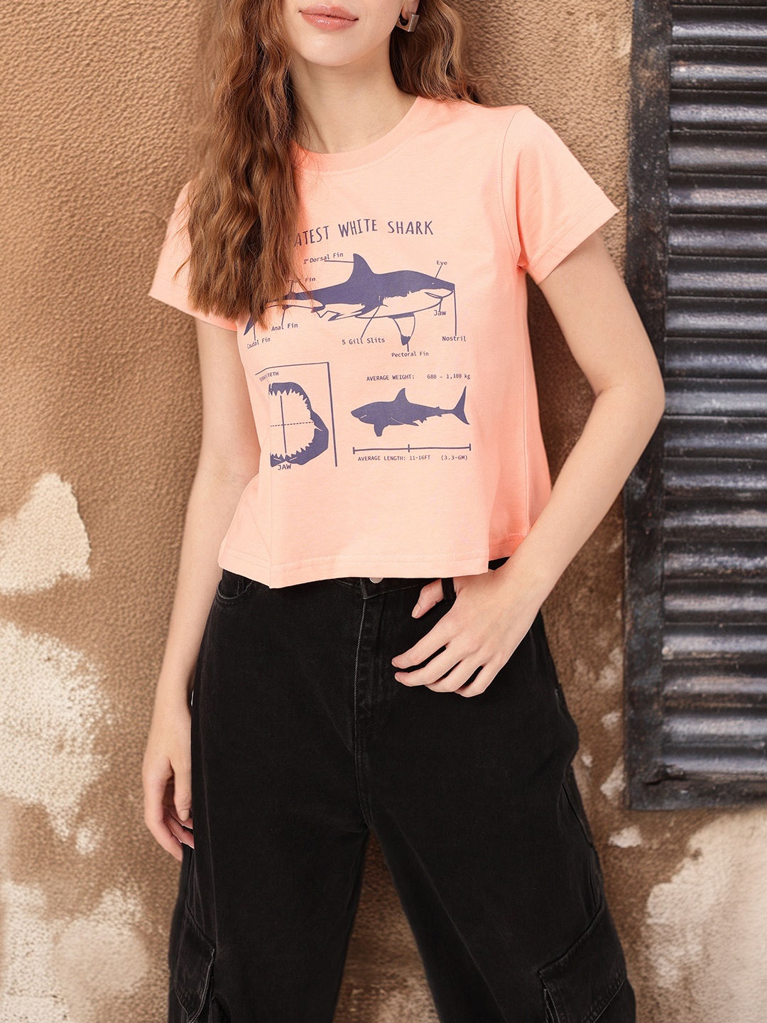 

DressBerry Shadow Of The Deep Printed T-shirt, Peach