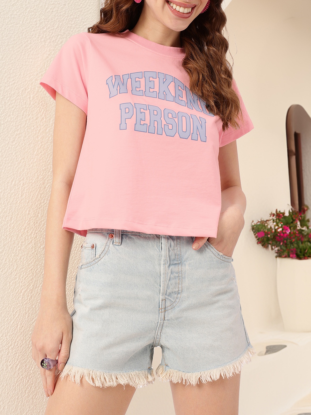 

DressBerry Soft Grunge Weekend Vibes Printed T-shirt, Pink