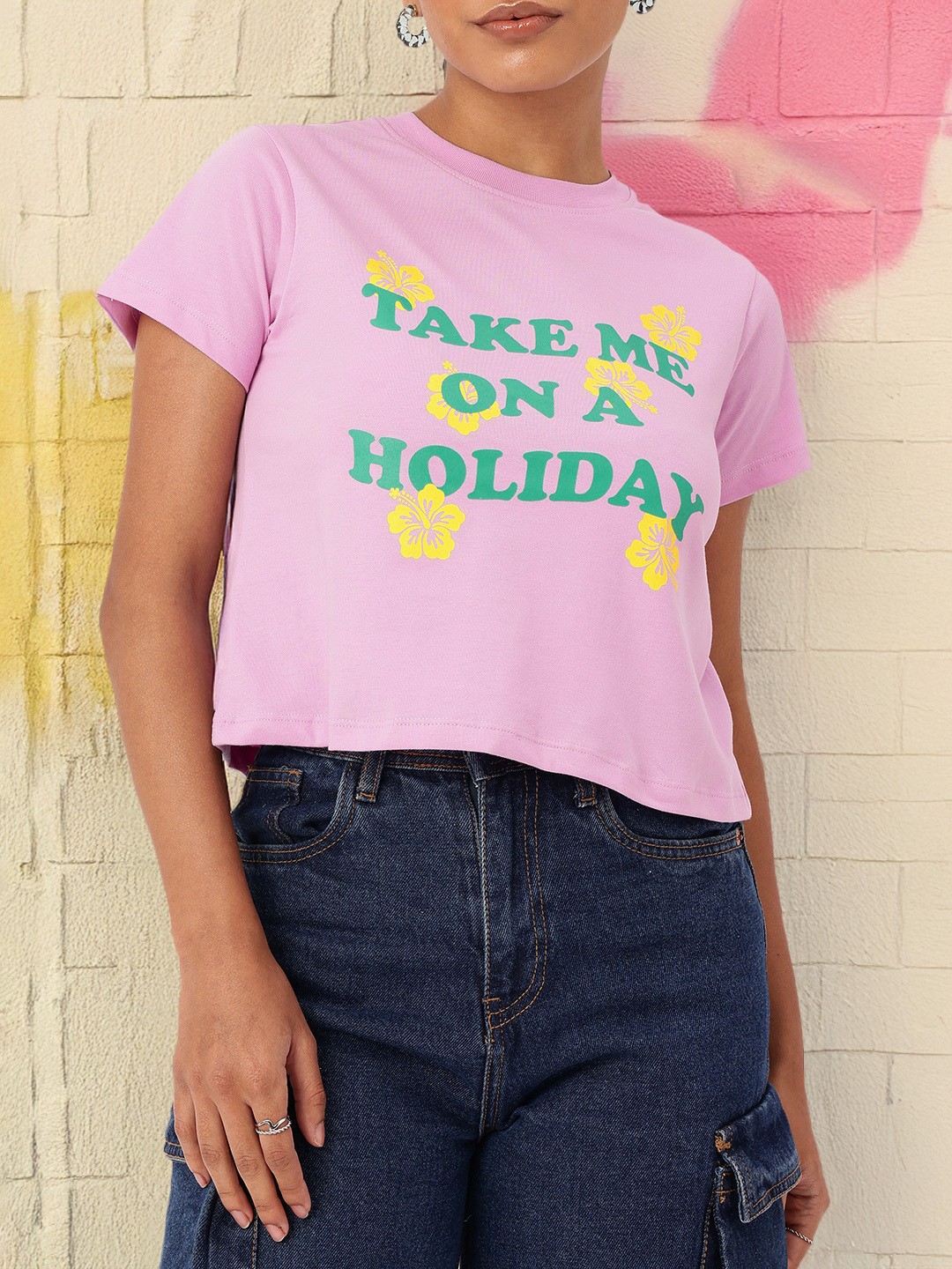

DressBerry Blissful Getaway Printed Crop T-shirt, Lavender