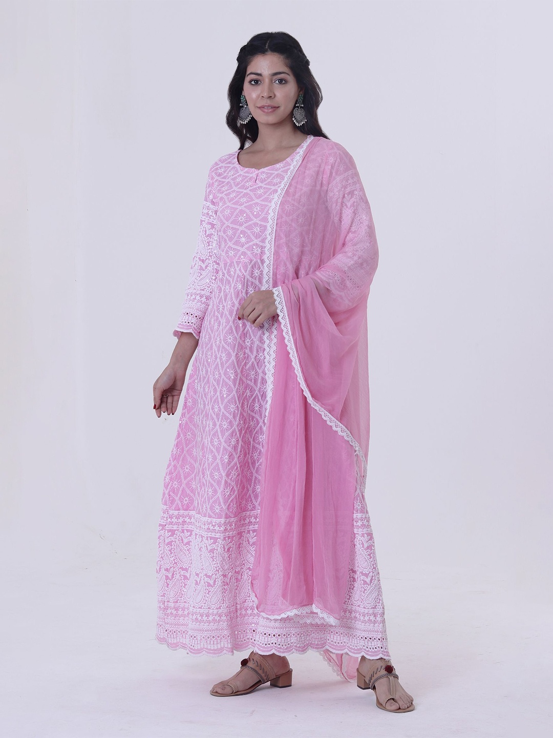 

TJORI Taping Border Georgette Dupatta, Pink