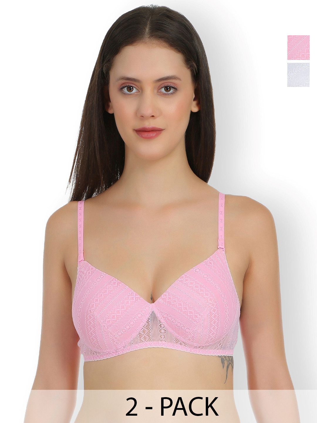

SELFCARE Floral Bra Full Coverage Lightly Padded Pack of 2, White