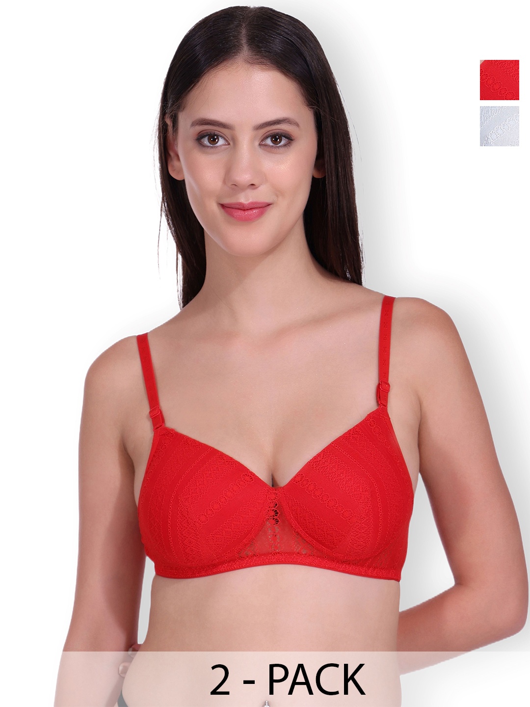 

SELFCARE Floral Bra Full Coverage Lightly Padded Pack of 2, Red