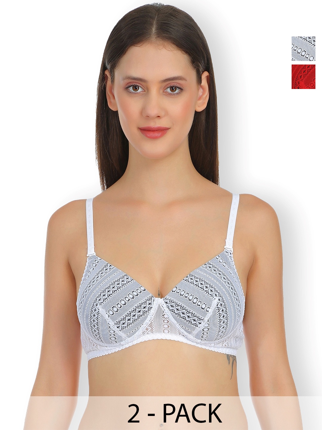 

SELFCARE Pack of 2 Bra Full Coverage Lightly Padded, White