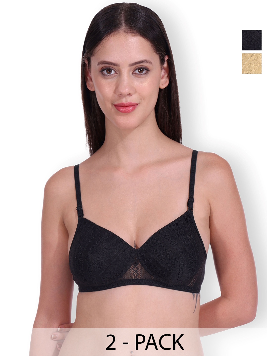 

SELFCARE Pack of 2 Bra Full Coverage Lightly Padded, Black