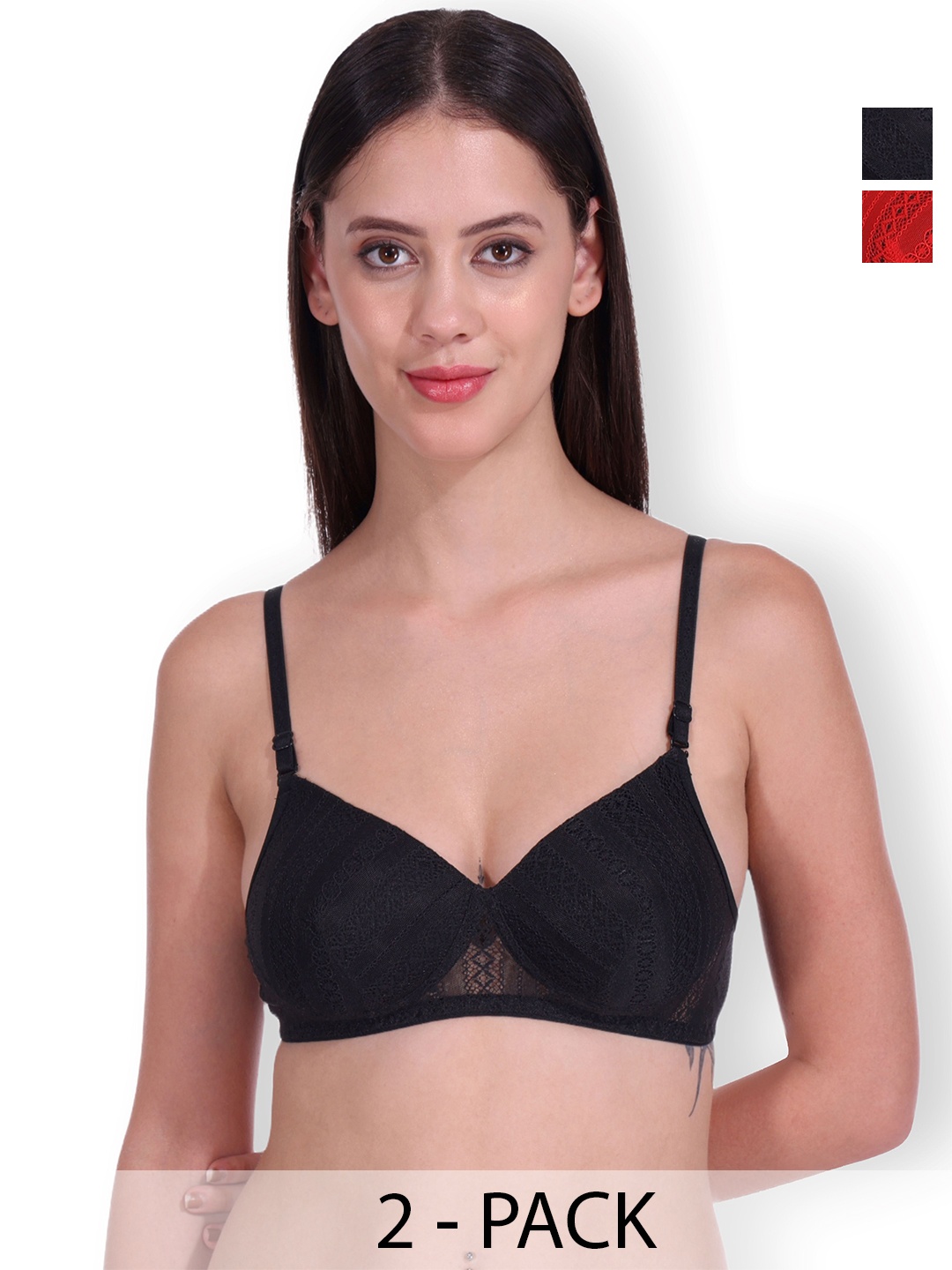 

SELFCARE Pack of 2 Bra Full Coverage Lightly Padded, Black