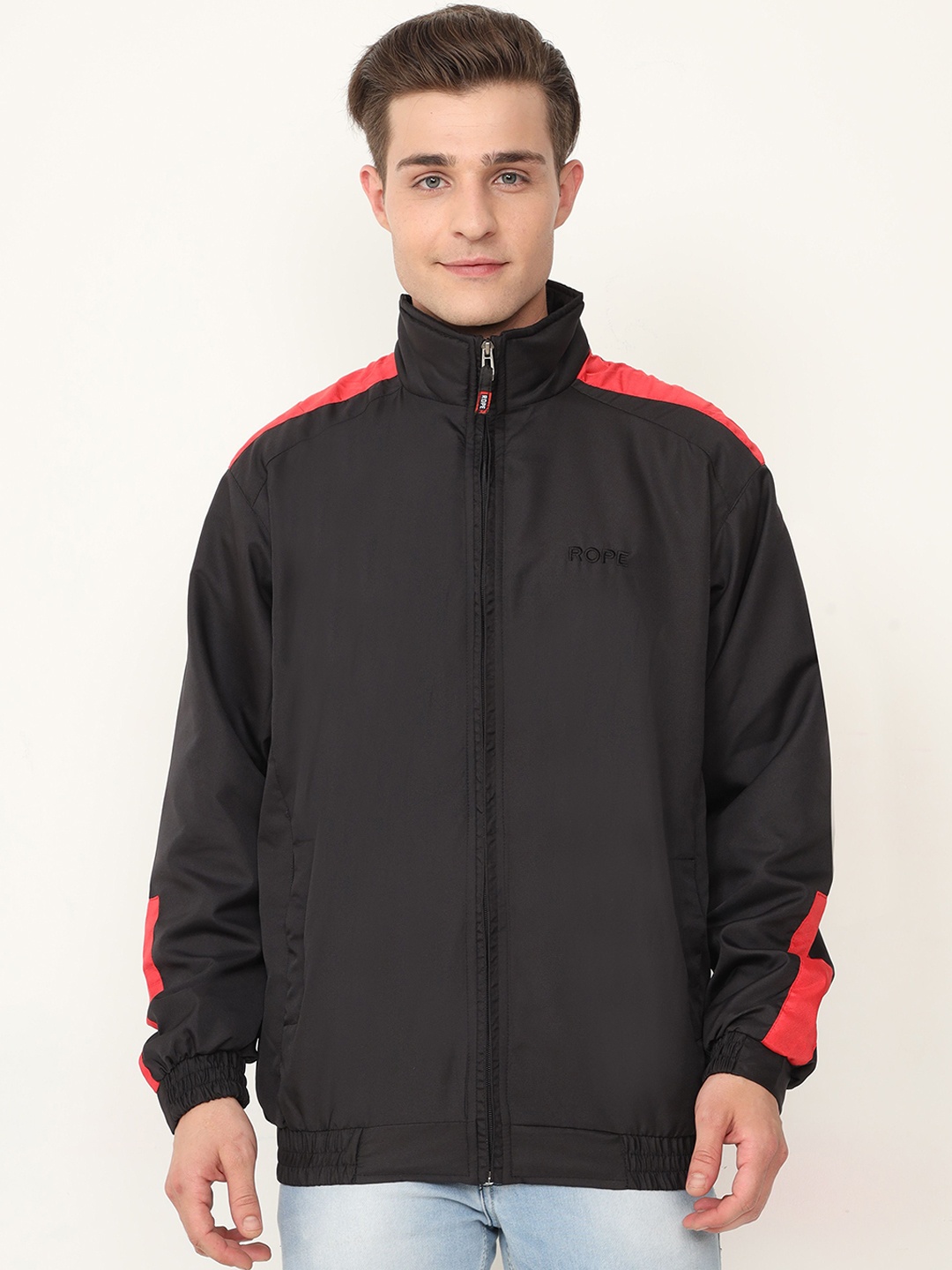 

Rope Men Windcheater Cycling Bomberd Jacket, Black