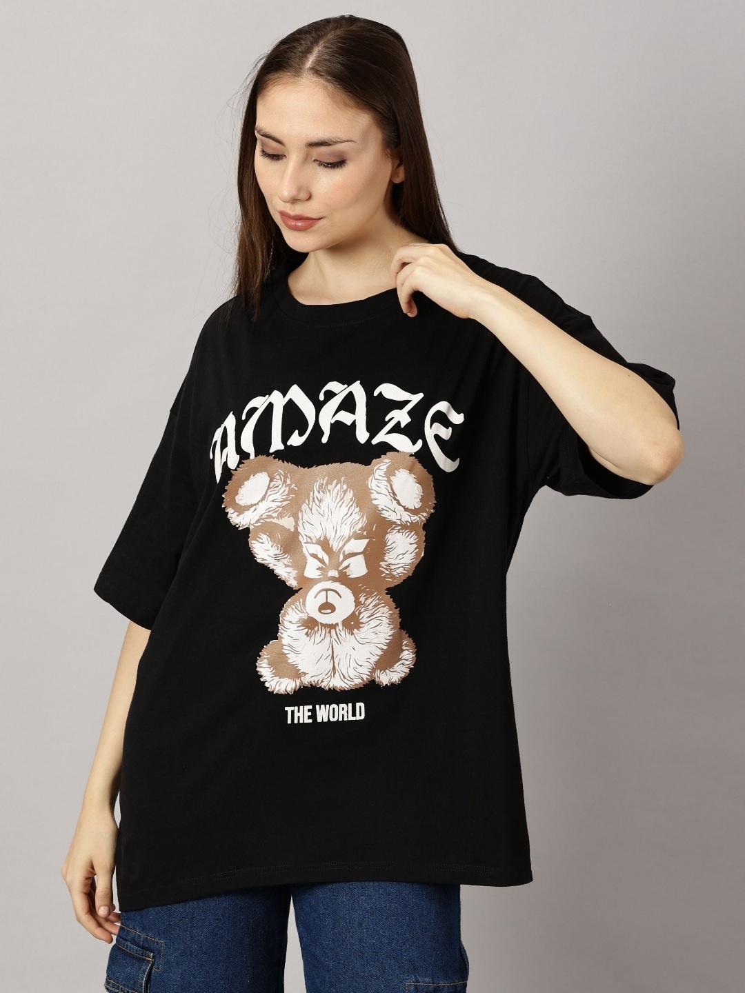 

THE HOLLANDER Women Typography Printed T-shirt, Black