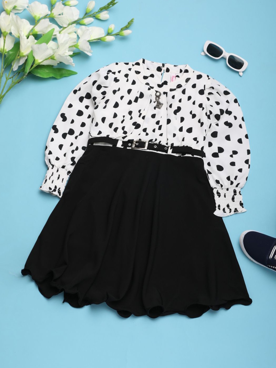 

V-Mart Polka Dot Print Fit & Flare Dress, White