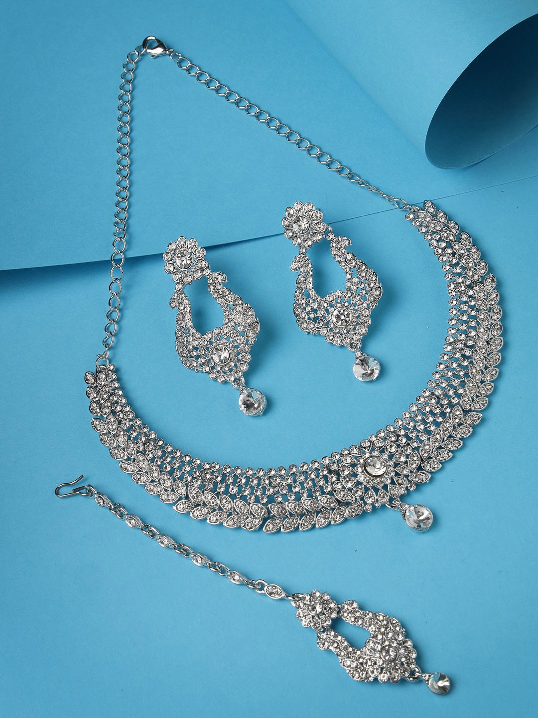 

Sukkhi Rhodium Plated American Diamond Stone Studded Jewellery Set, Silver