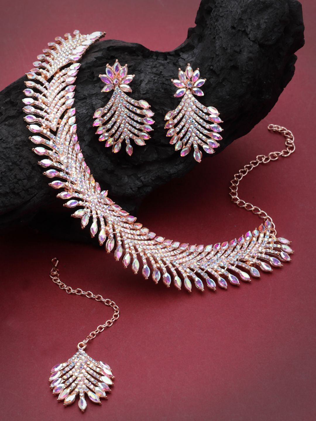 

Sukkhi Rose Gold-Plated Stone Studded Jewellery Set