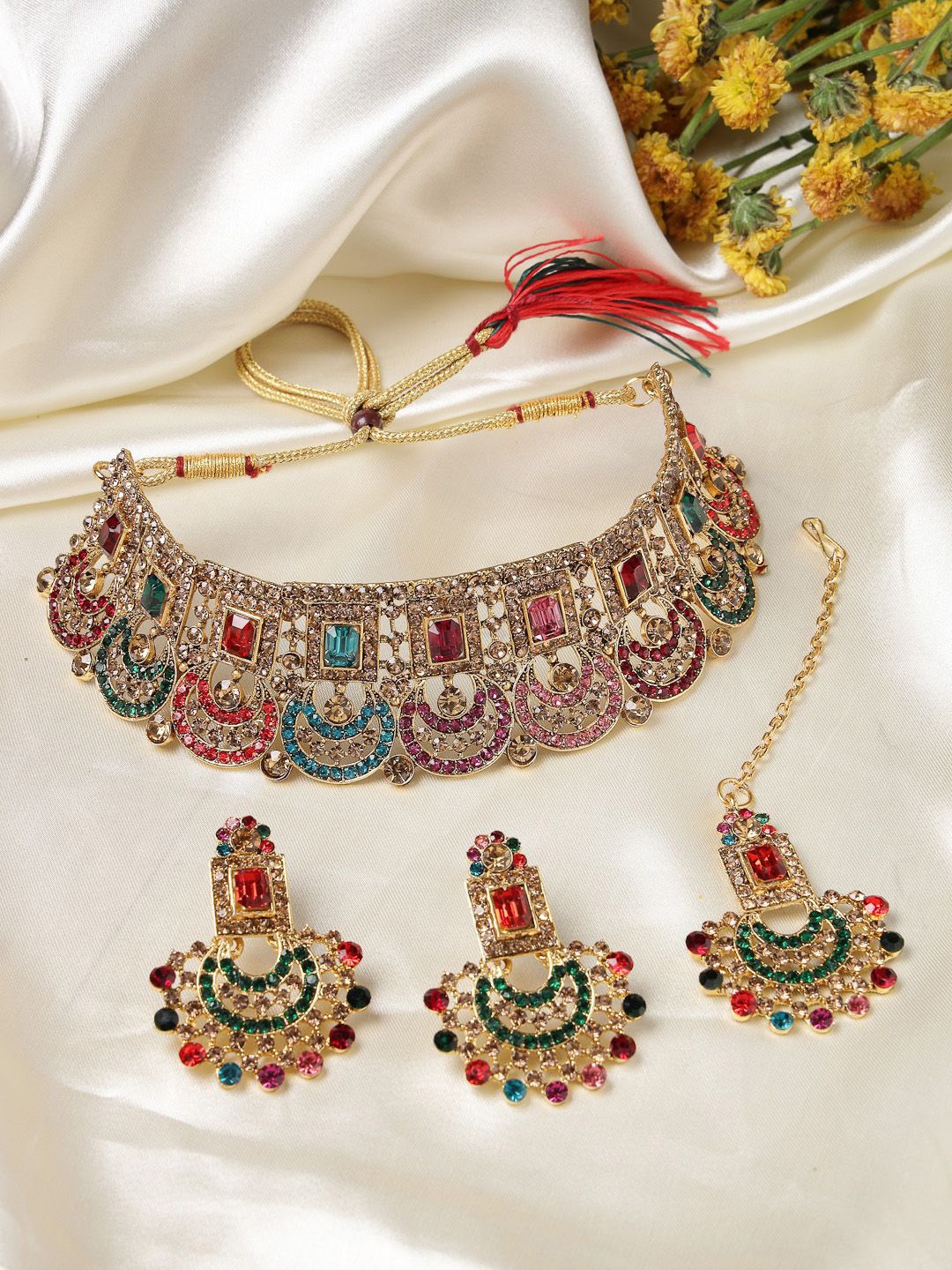 

Sukkhi Gold-Plated American Diamond Studded Jewellery Set