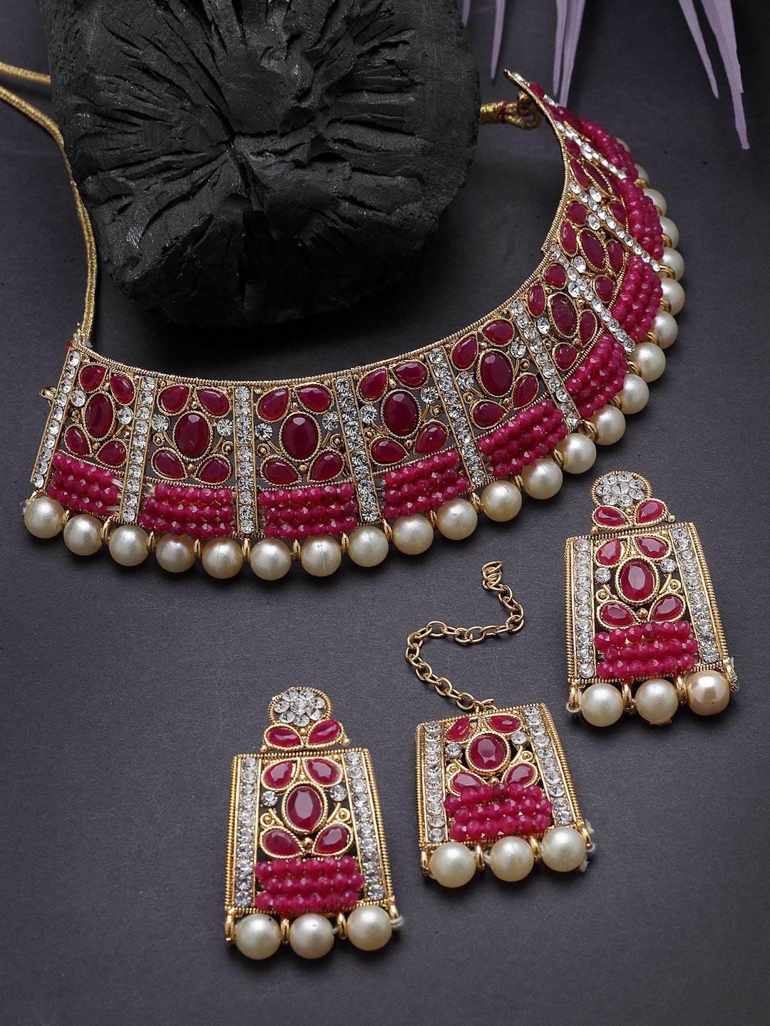 

Sukkhi Gold Plated Stone Studded & Beaded Jewellery Set