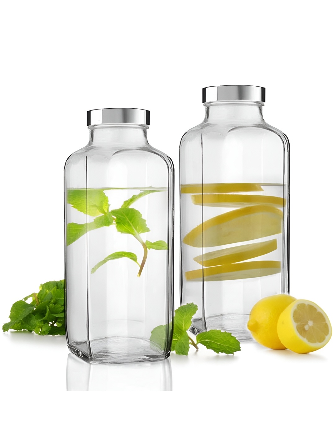

tyche enterprises Transparent 2 Pieces Glass Solid Water Bottle 1 L