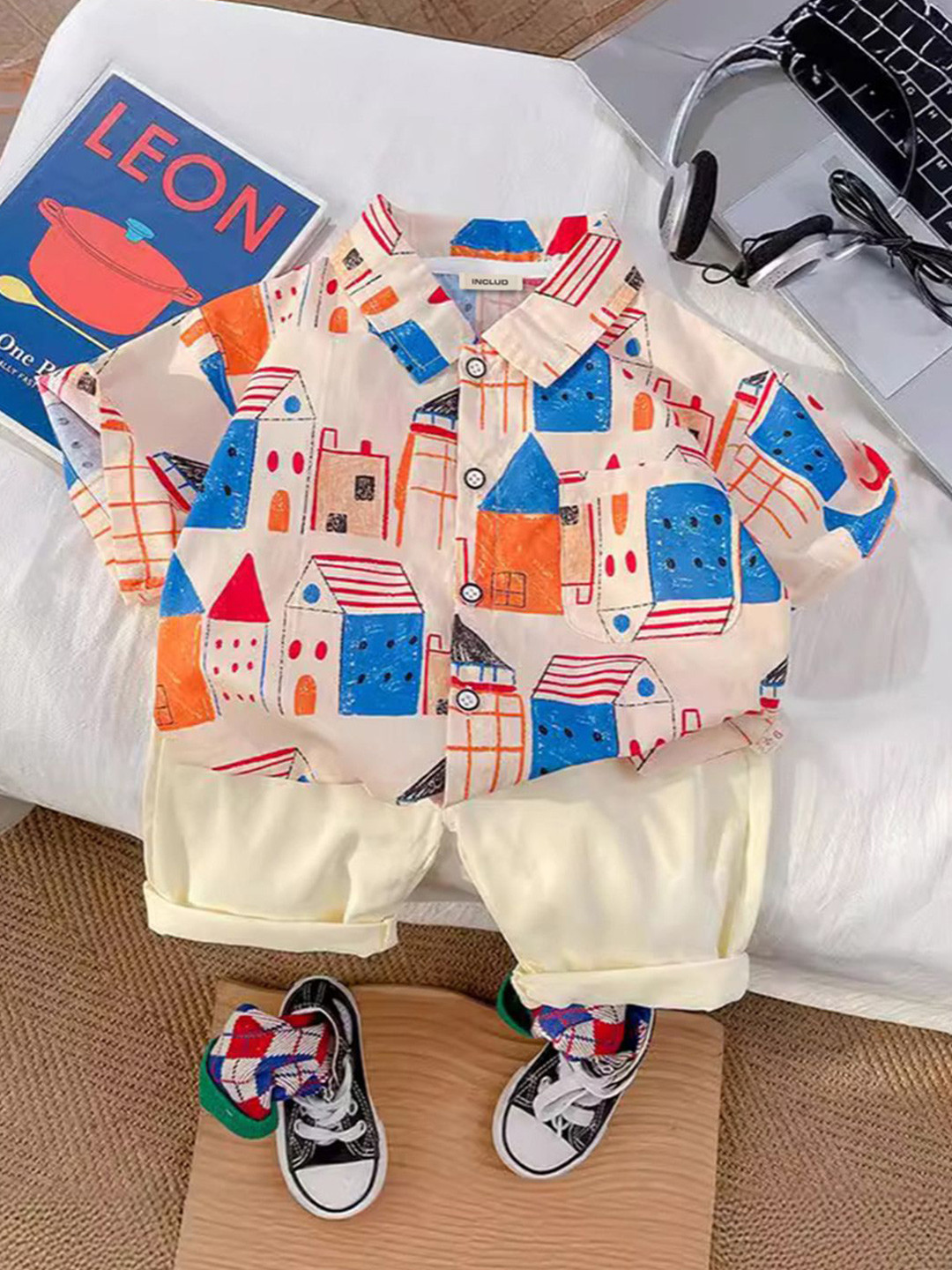 

INCLUD Boys Printed Shirt with Shorts, Orange