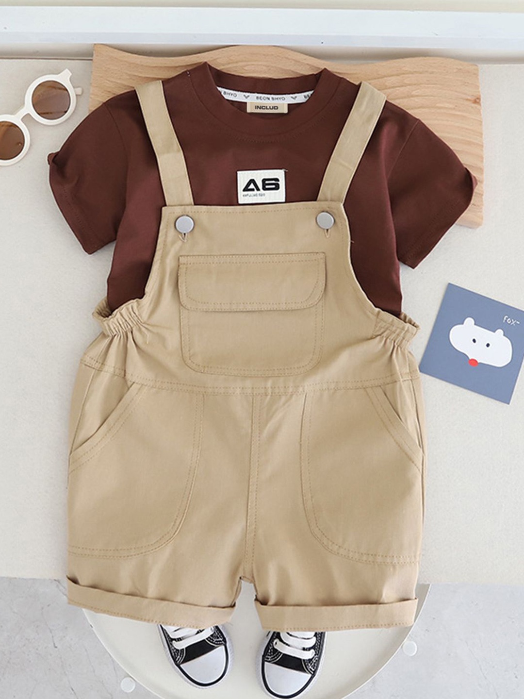 

INCLUD Boys T-shirt with Straight Leg Dungarees, Brown