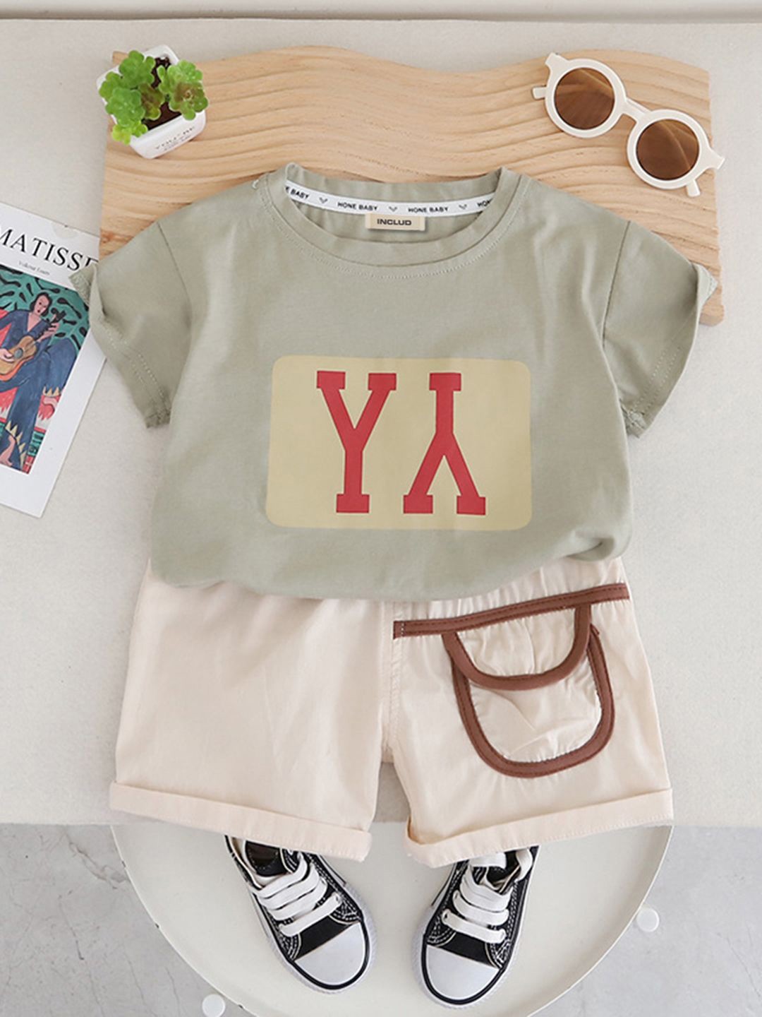 

INCLUD Boys Printed T-shirt with Shorts, Grey