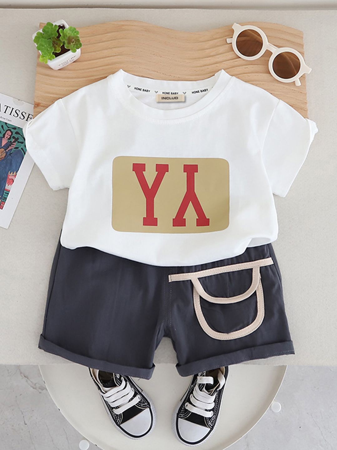 

INCLUD Boys Printed T-shirt with Shorts, White