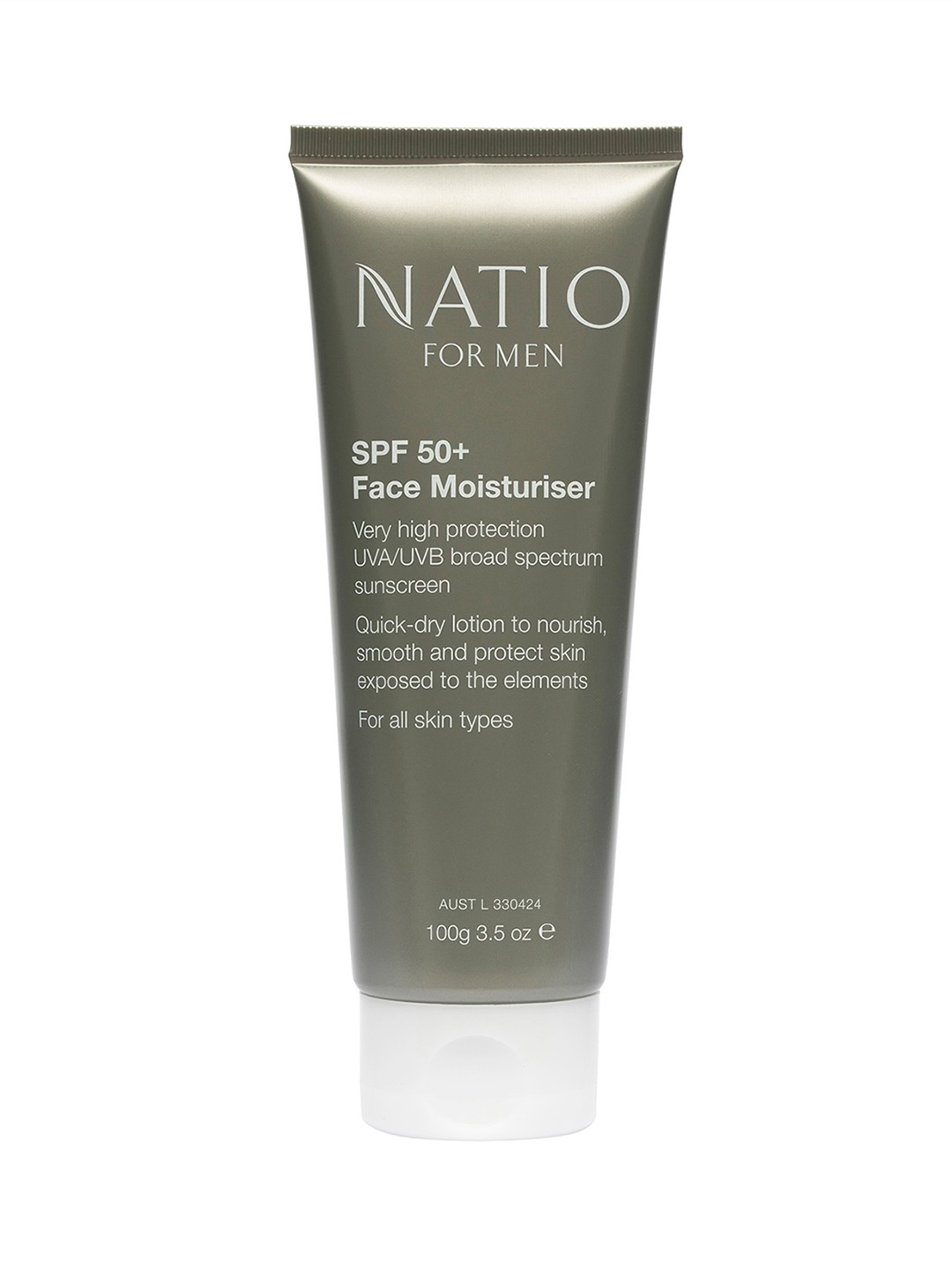

Natio For Men SPF 50+ Face Sunscreen Moisturiser with UVA/UVB Broad Spectrum - 100 g, Grey