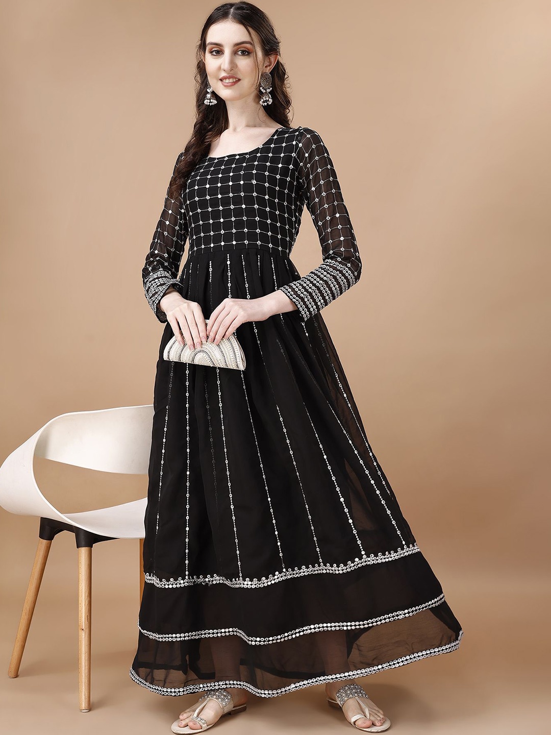 

BAESD Embellished Georgette Maxi Dress, Black