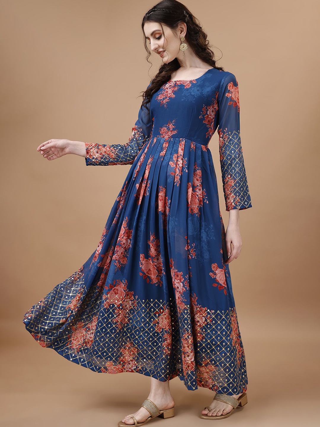 

BAESD Floral Print Maxi Fit and Flare Dress, Blue