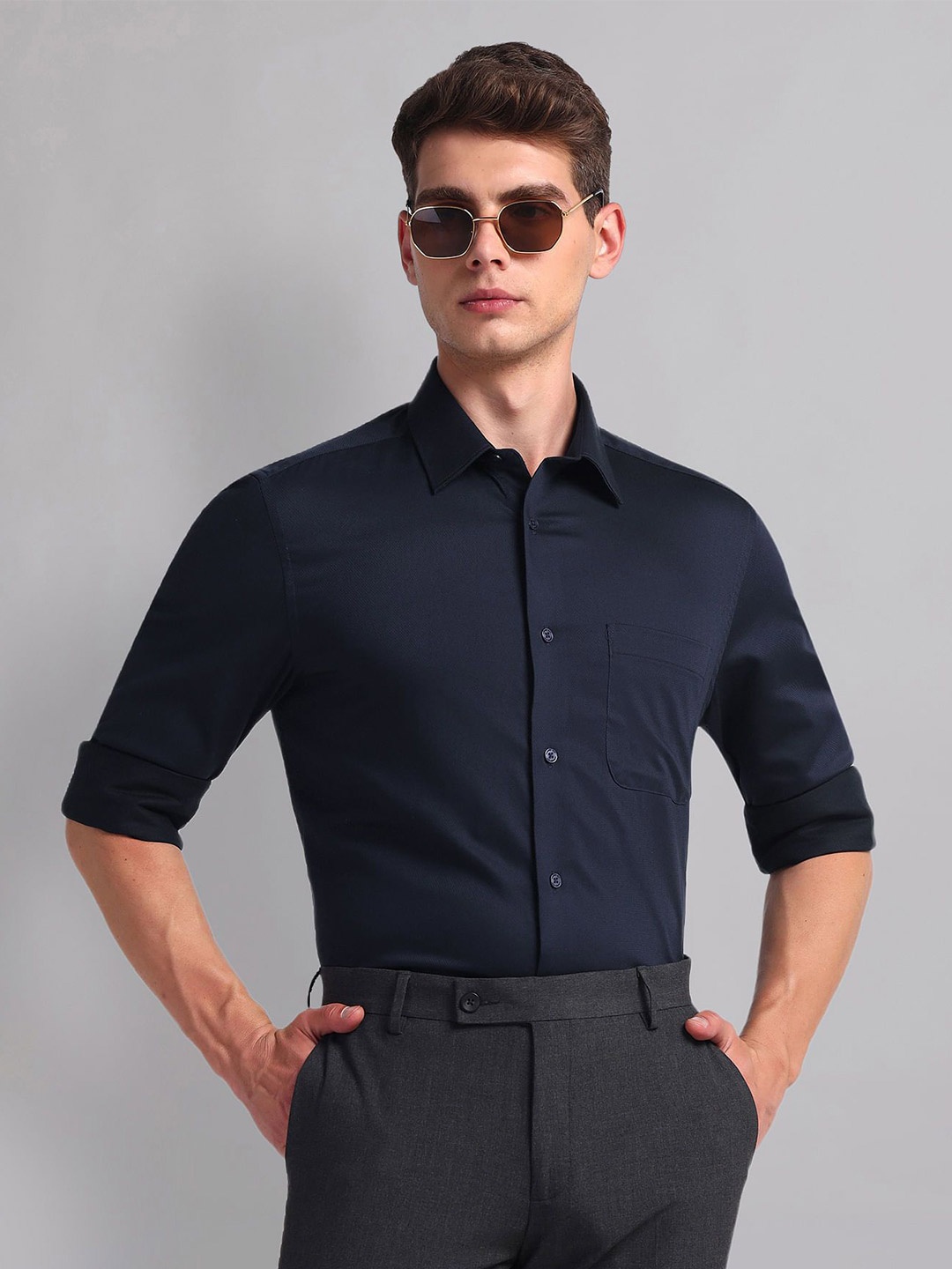 

AD By Arvind Men Comfort Solid Formal Shirt, Navy blue