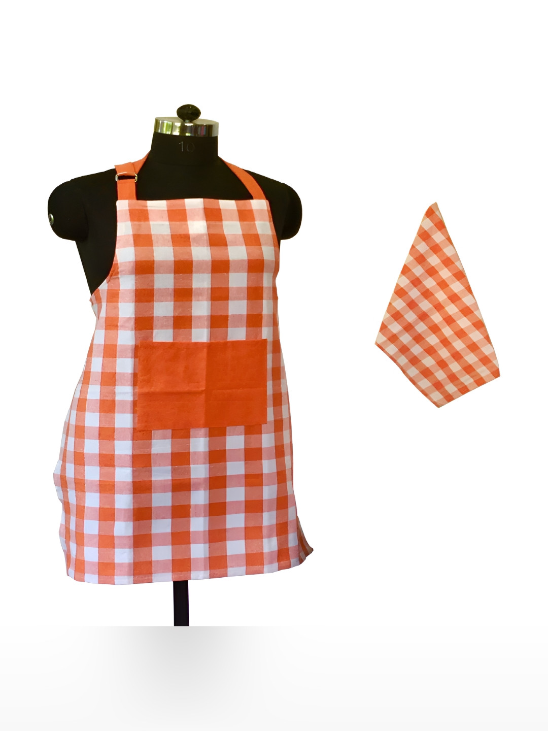 

Lushomes Orange & White 2 Pieces Printed Cotton Apron & Kitchen Towel
