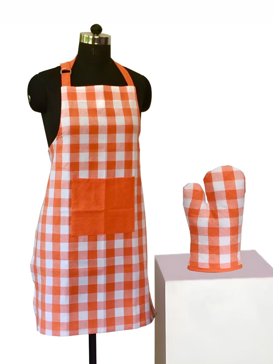

Lushomes Orange & White 2 Pieces Printed Apron and Glove Set