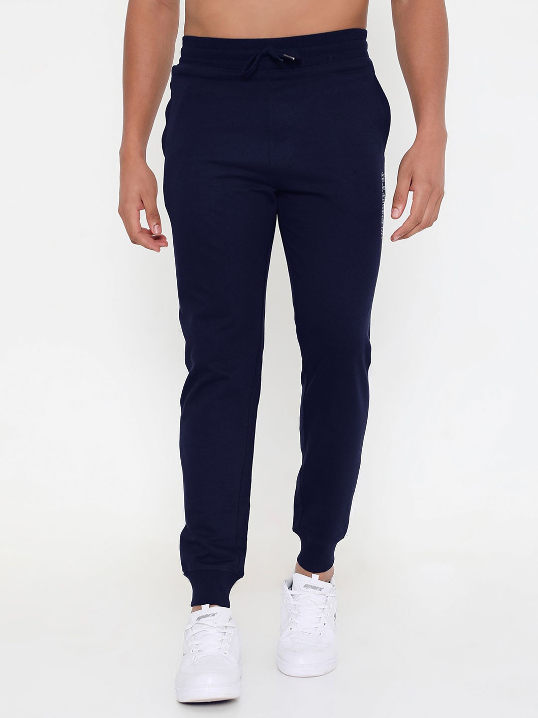 

Rivolta Leisure Wear Men Cotton Slim Fit Mid Rise Joggers, Navy blue