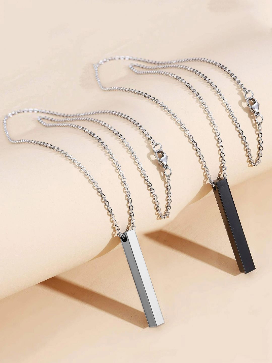 

Yellow Chimes Men Set of 2 Silver-Plated Geometric Pendants With Chains
