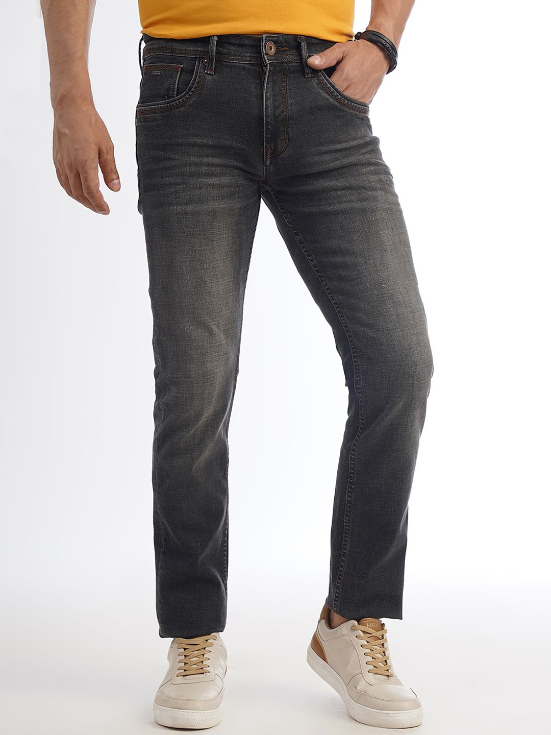 

Greenfibre Men Slim Fit Light Fade Stretchable Jeans, Grey