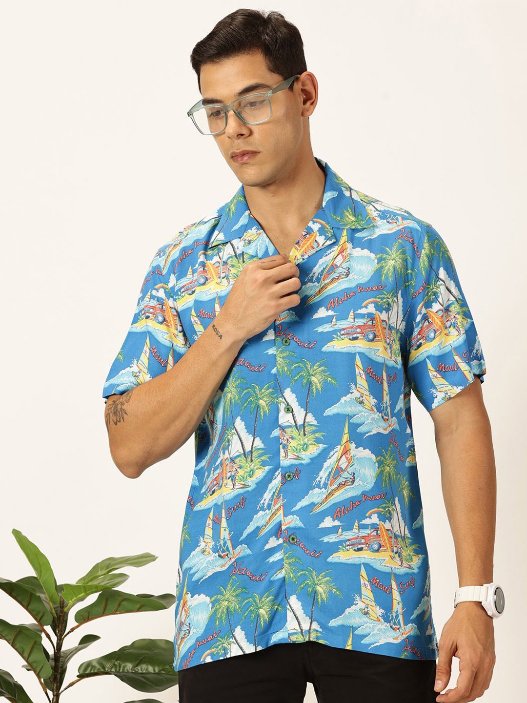 

Provogue Men Conversational Print Premium Slim Fit Opaque Casual Shirt, Blue