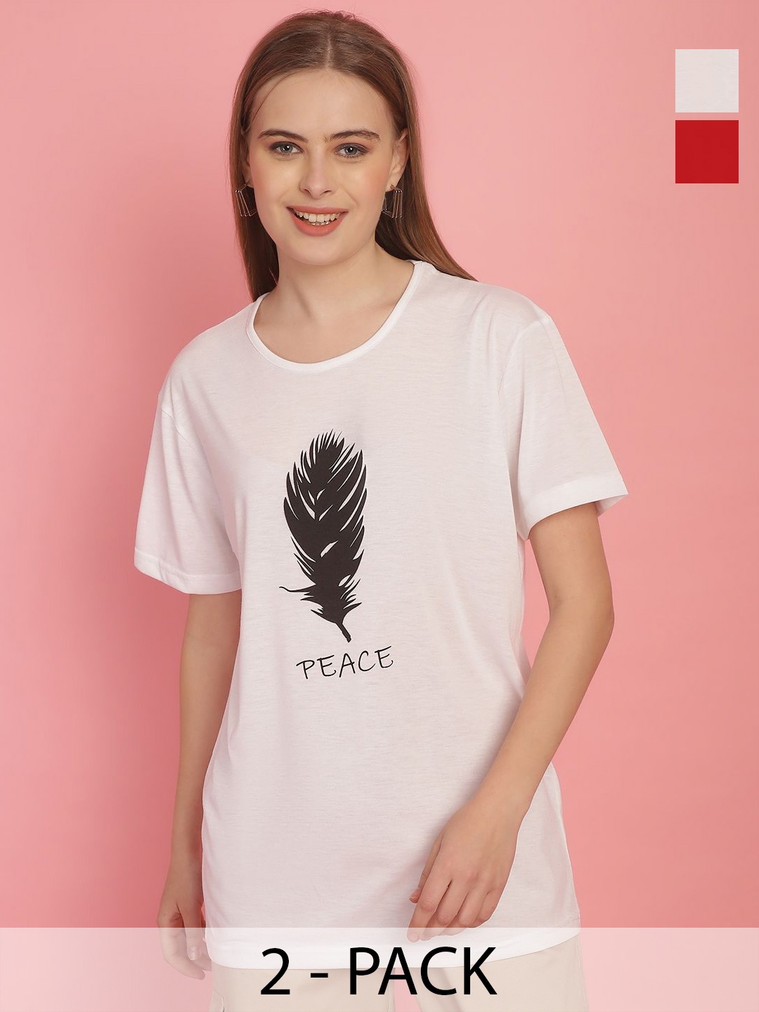 

MACK JONNEY Women Pack Of 2 Printed Round Neck T-shirt, White