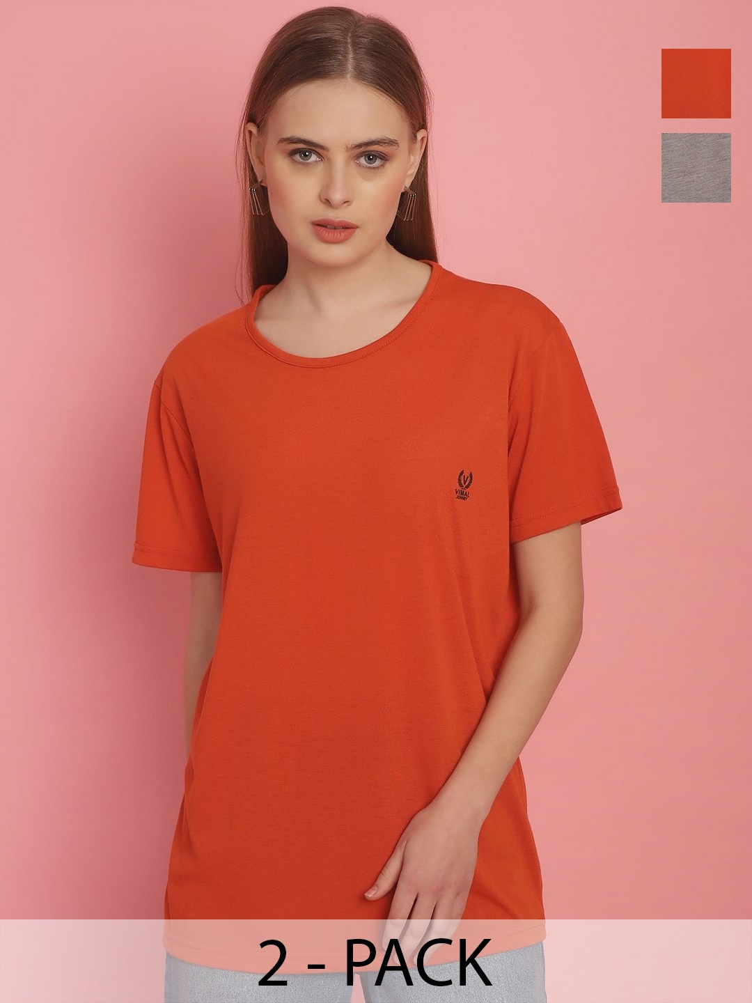 

MACK JONNEY Women Pack Of 2 Solid Oversized T-shirts, Orange