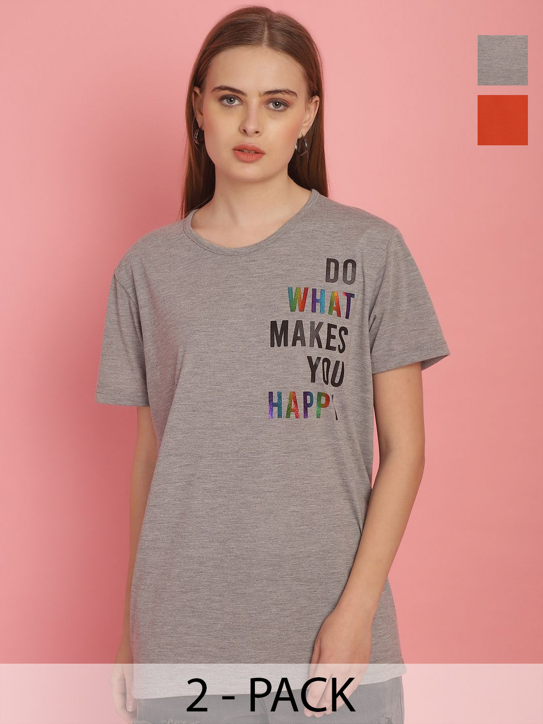 

MACK JONNEY Women Pack Of 2 Printed Oversized T-shirts, Grey