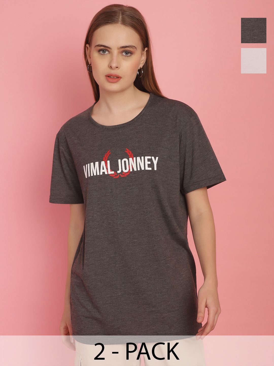 

VIMAL JONNEY Women Pack Of 2 Printed Oversized T-shirts, White