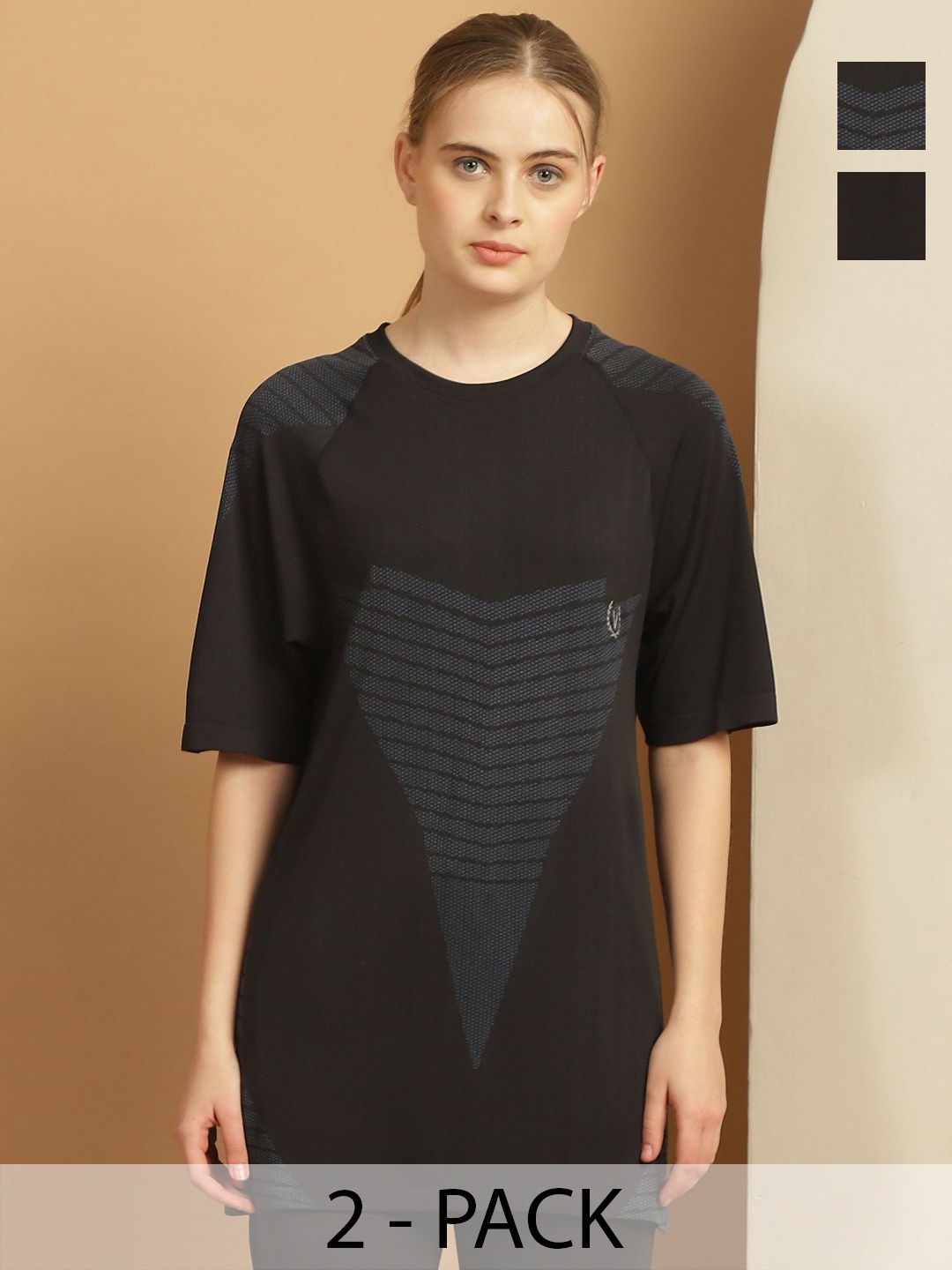 

MACK JONNEY JONNEY Pack Of 2 Women Solid Round Neck Oversized T-shirt, Black